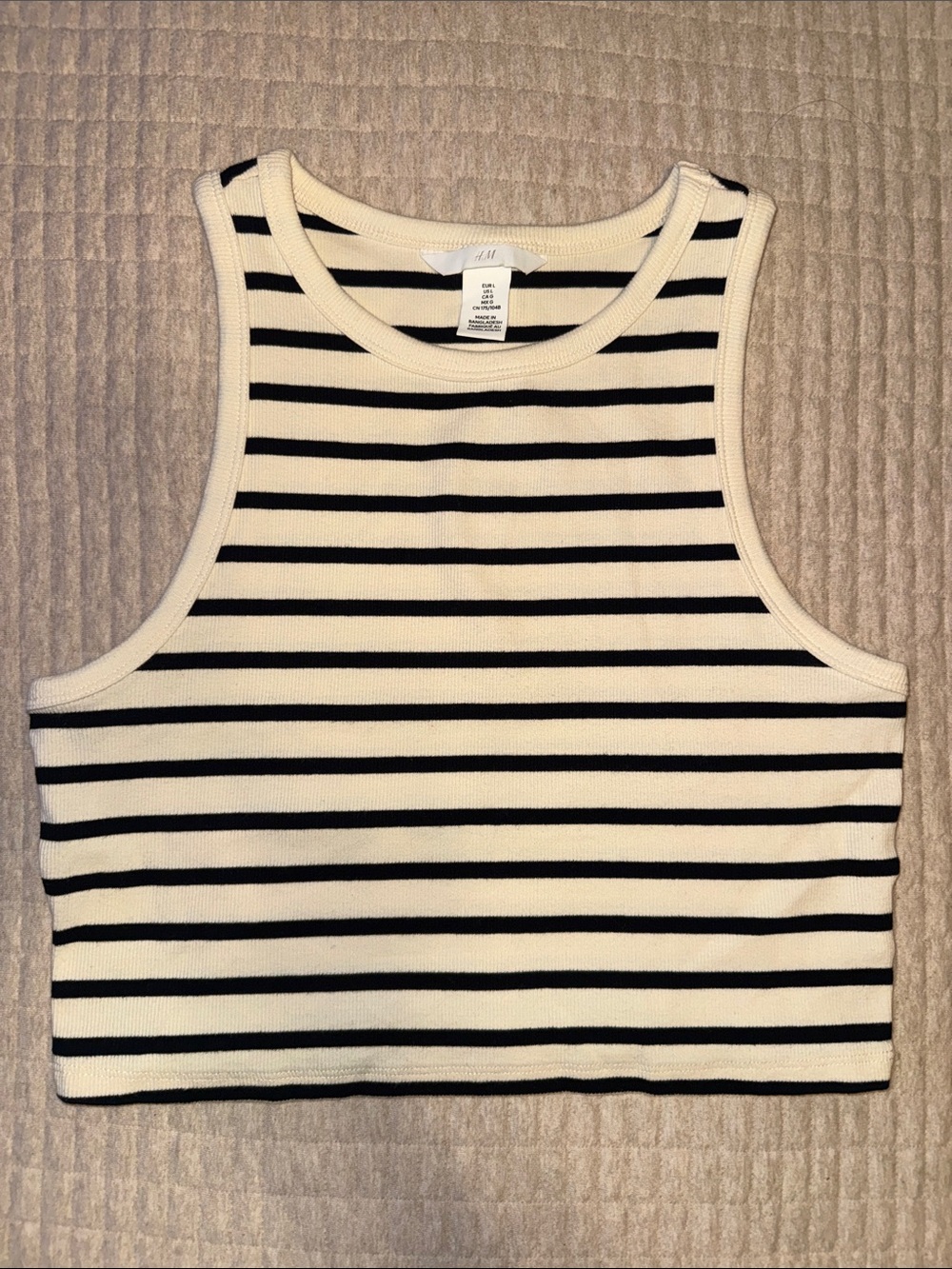 H&M Cream and Black Striped Cropped Ribbed Tank
